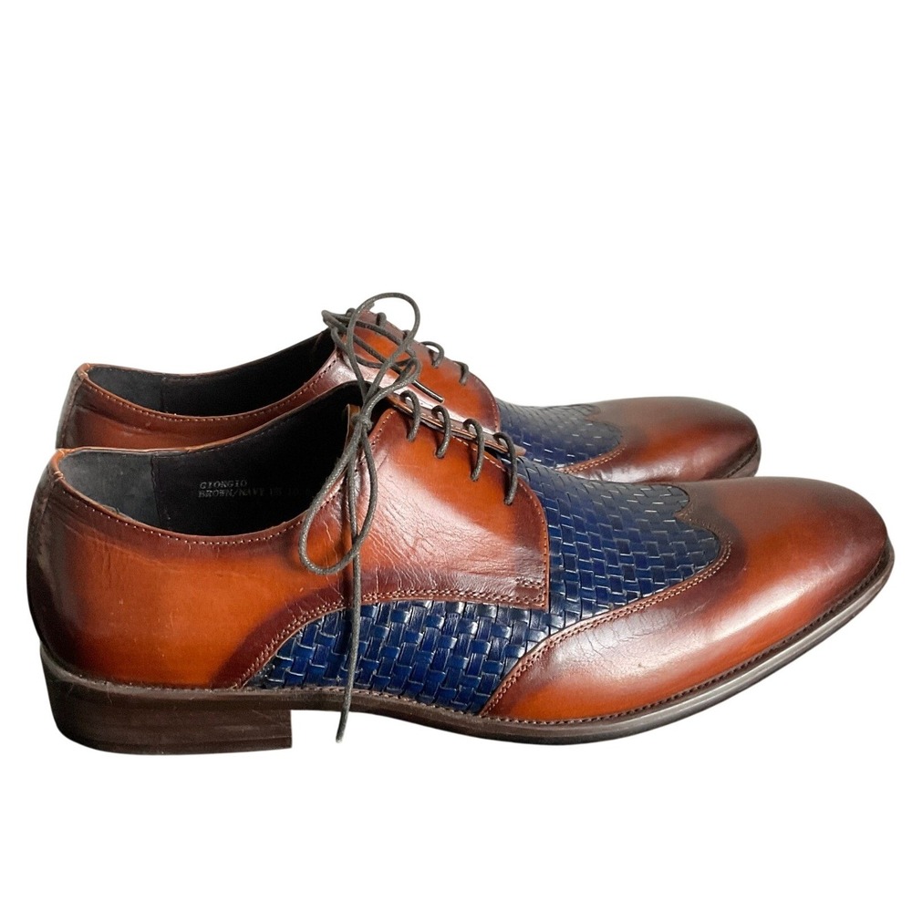 Joseph Abboud Mens Woven Wingtip Derby Shoes Brown Navy Leather 10.5